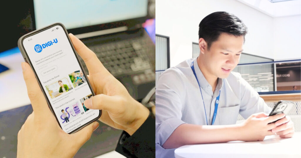 An SM employee is engaged with the Digi-U platform, a versatile tool that provides access to personalized learning pathways that can be used anytime and anywhere.