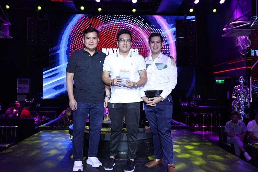 (From left)  Santos, David Daniel Disonglo of Watch 88 and Yvan Reyes, sales manager for LBC Business Solutions