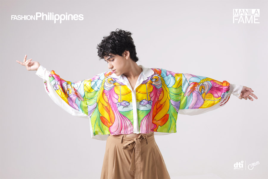 The Sarimanok Printed Batwing on Italian Silk and Georgette Silk Shirt from Basil