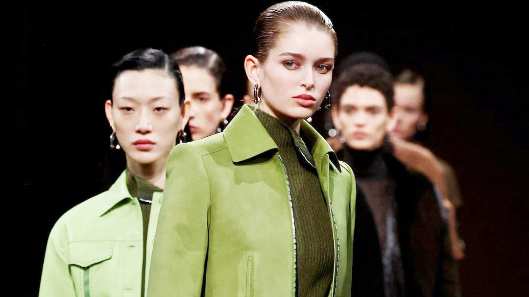 Models present creations by designer Nadege Vanhee as part of her Fall/Winter 2025-2026 Women’s ready-to-wear collection for fashion the house of Hermes during Paris Fashion Week in Paris, France.
